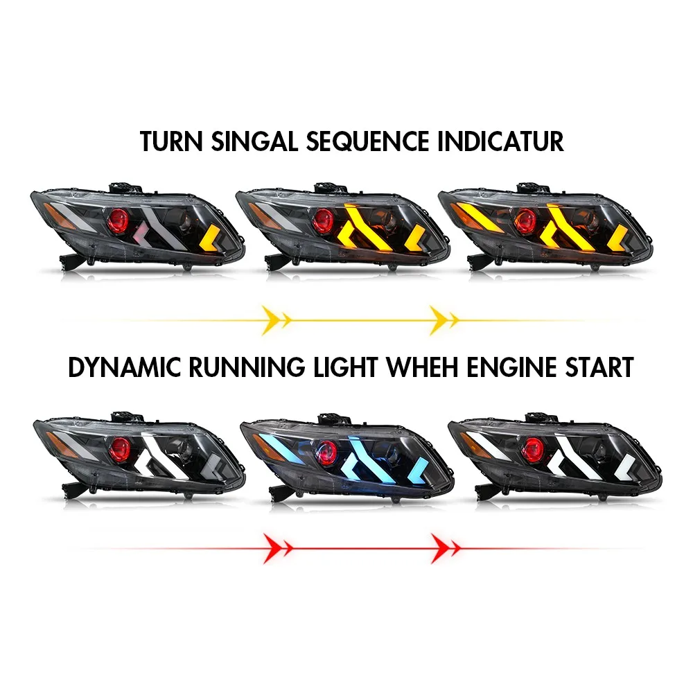 1 مجموعة كاملة جهاز عرض (بروجكتور) ليد العلوي ل 2012-2015 هوندا سيفيك 2/4 باب الجبهة رئيس مجموعة مصابيح DRL كشافات الملحقات #4