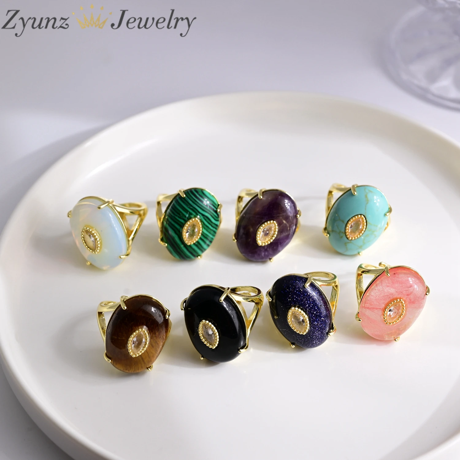 5pcs, Vintage Ring For Women Pink Green Tiger Eye Quartz Stone Rings Finger Jewelry Accessories