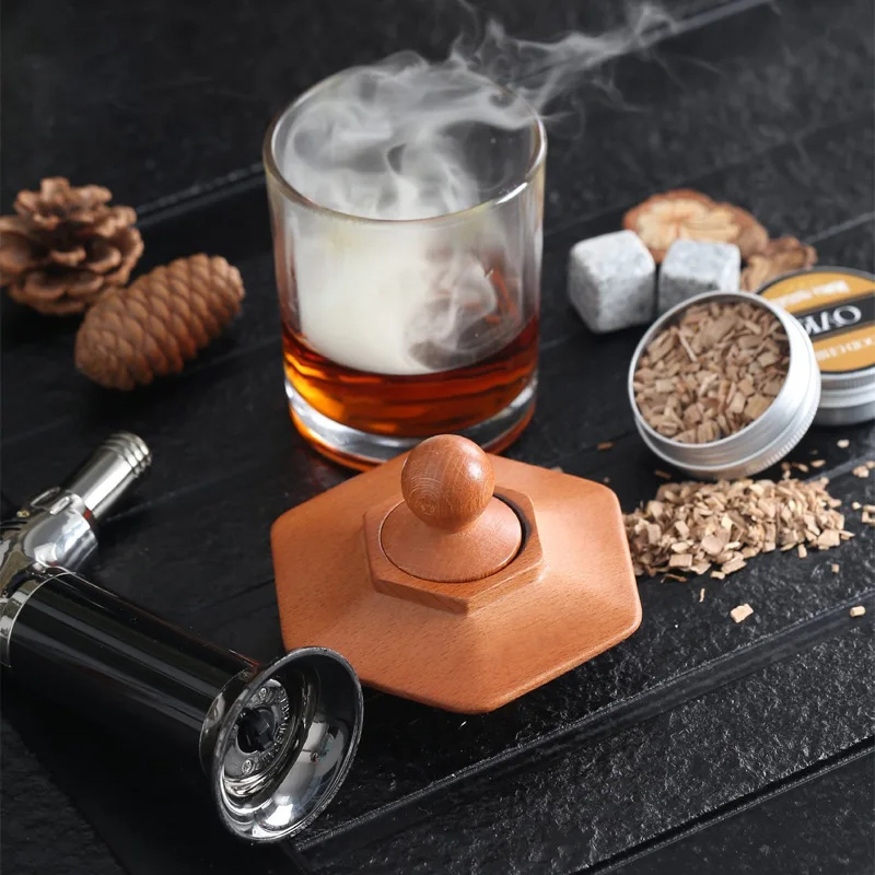 

Wooden Cocktail Smoker Kit Whiskey Smoking Box Set With Natural Wood Chips For Home Bar Mixology Tools Gift Set
