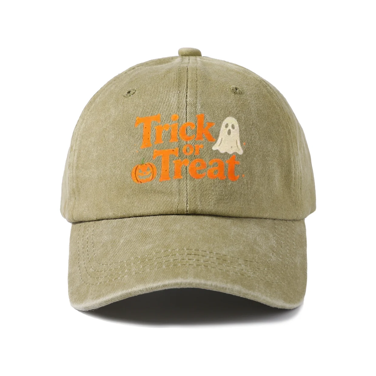 Trick or Treat Text Graphic Baseball Cap, Vintage Washed Adjustable Unisex Dad Hat, Everyday Gift