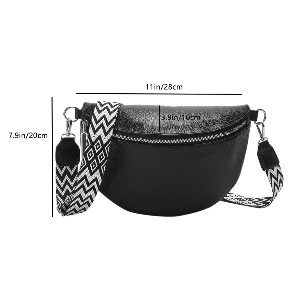 Fashion Fanny Pack Women Wide Jacquard Strap Bum Bag Leather Ladies Handbags Casual Solid Color Chest Bag Elegant Crossbody Bags