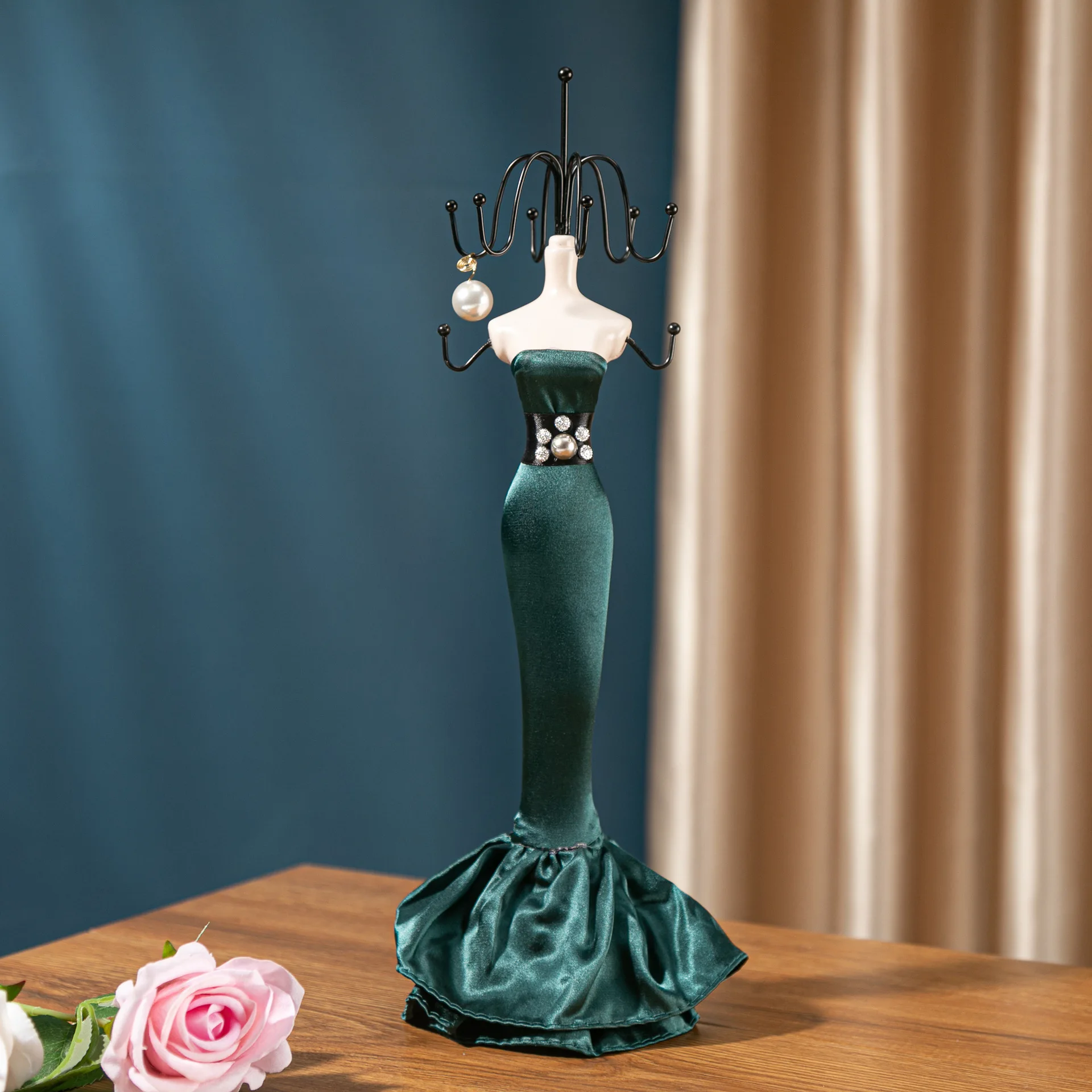 الزمرد الأخضر صورة نموذج حامل مجوهرات أقراط معلقة مجلس قلادة رفوف الزخرفية خلع الملابس الجدول عرض المجوهرات #5