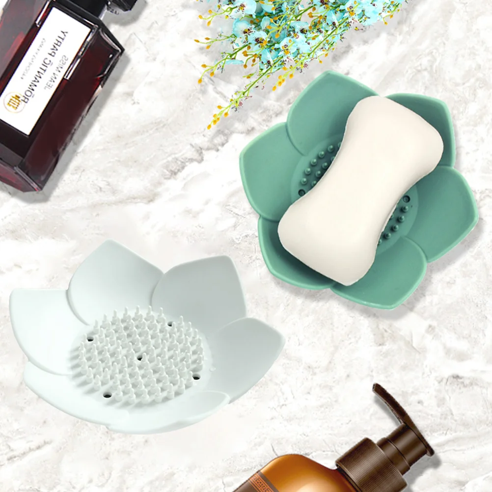 

1pc Silicone Petals Shaped Dish Drainage Design Non-Slip Soap Holder For Bathroom Kitchen Shower Tub Countertop White Soap