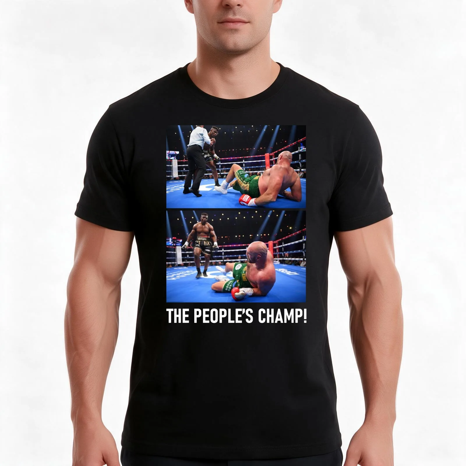 Tyson Fury v Francis Ngannou: knock down The people's champ! T-Shirt, Summer Casual Cotton Tee, Oversized Streetwear Tops