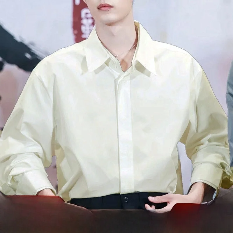 

Elegant Refreshing Men's Long Sleeve Shirt Silk Blend Autumn Soft Breathable Standard Fit Business Casual Standard Shirt