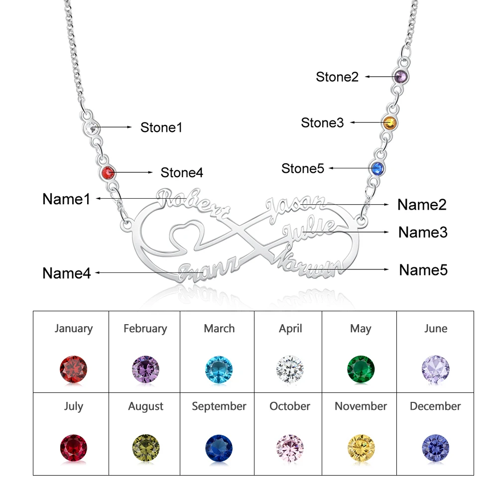 925 Sterling Silver Customized Infinity Nameplate Necklace Personalized 2-8 Birthstone Letter Pendant Jewelry Gifts for Family