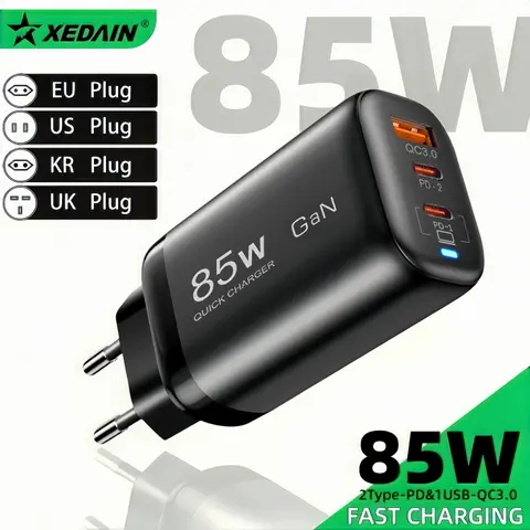 GaN USB C 타입 충전기, QC3.0 고속 충전기, PPS PD 20-65W 노트북 고속 충전, 아이폰 15, 16, 맥북 프로, 아이패드, 삼성용, 리얼 85W