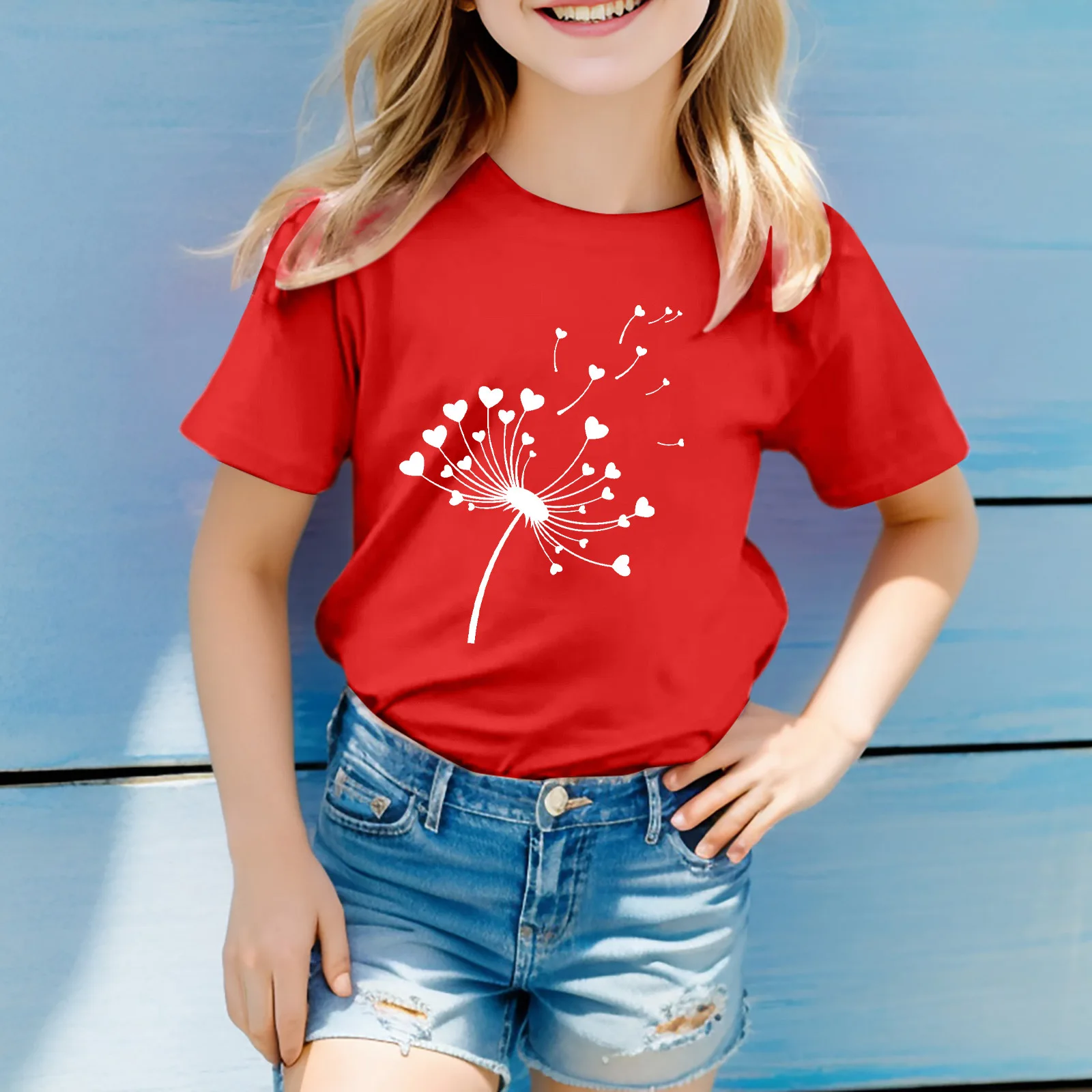 New Dandelion Cute Print Crewneck T-shirt for Kids Medium Short Sleeve Top for Kids Boys Clothes  Girl Clothes