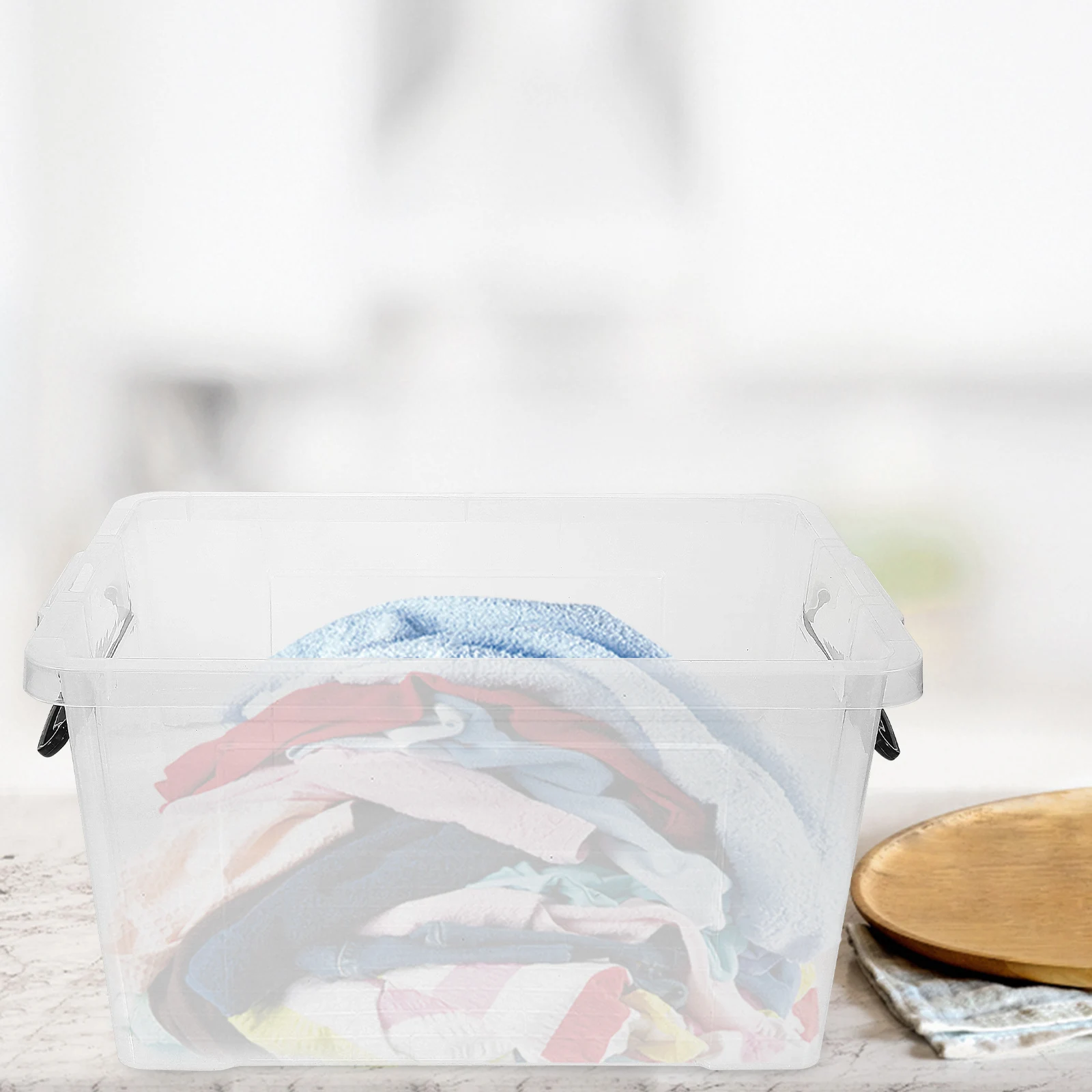 

Large Storage Bin Plastic Stackable Organizer Box Lidded Container Desktop and Under Bed Storage Box Plastic Bin