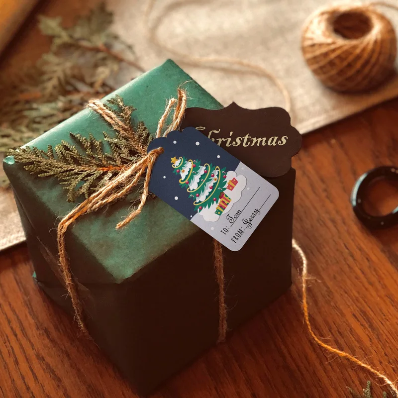 

50pcs Kraft Paper Hanging Tag Labels Christmas Snowman Santa Elk Gift Cards Wrapping Tags Home Party Christmas Tree Decorations