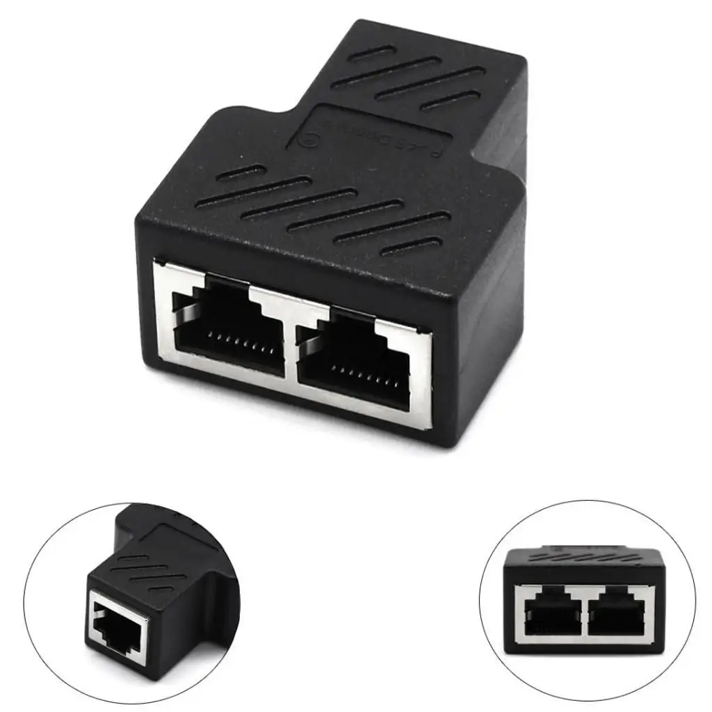 Internet Cable Splitter Connector PVC 1 in 2 Out Female Adapter for ADSL Switch Wireless Device TV