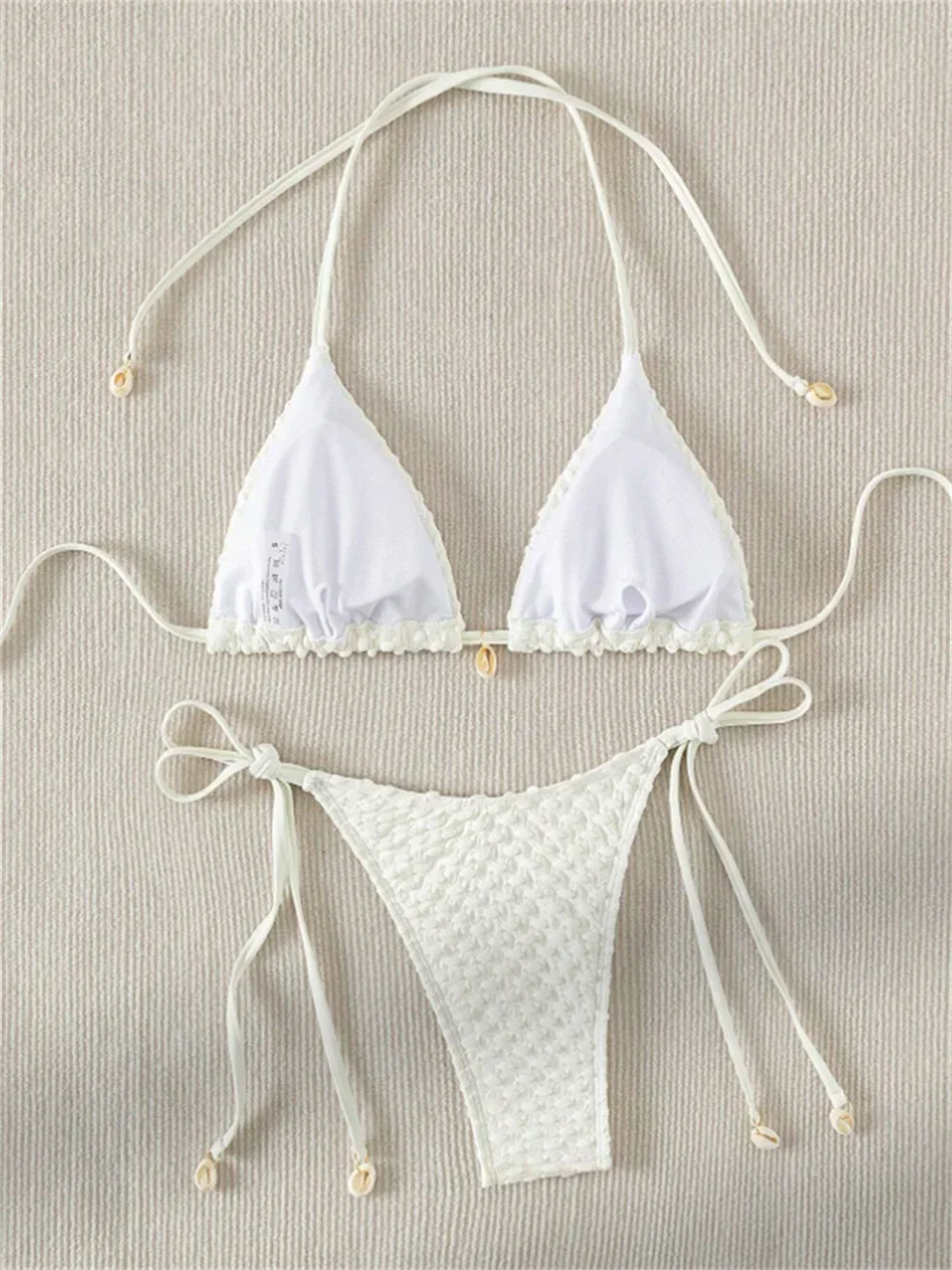 White Bikini Embossed String Swimsuit Beach Outfits Backless Women Vacation Swimwears Micro Bath Swiming Suits Sexys Set Maillot