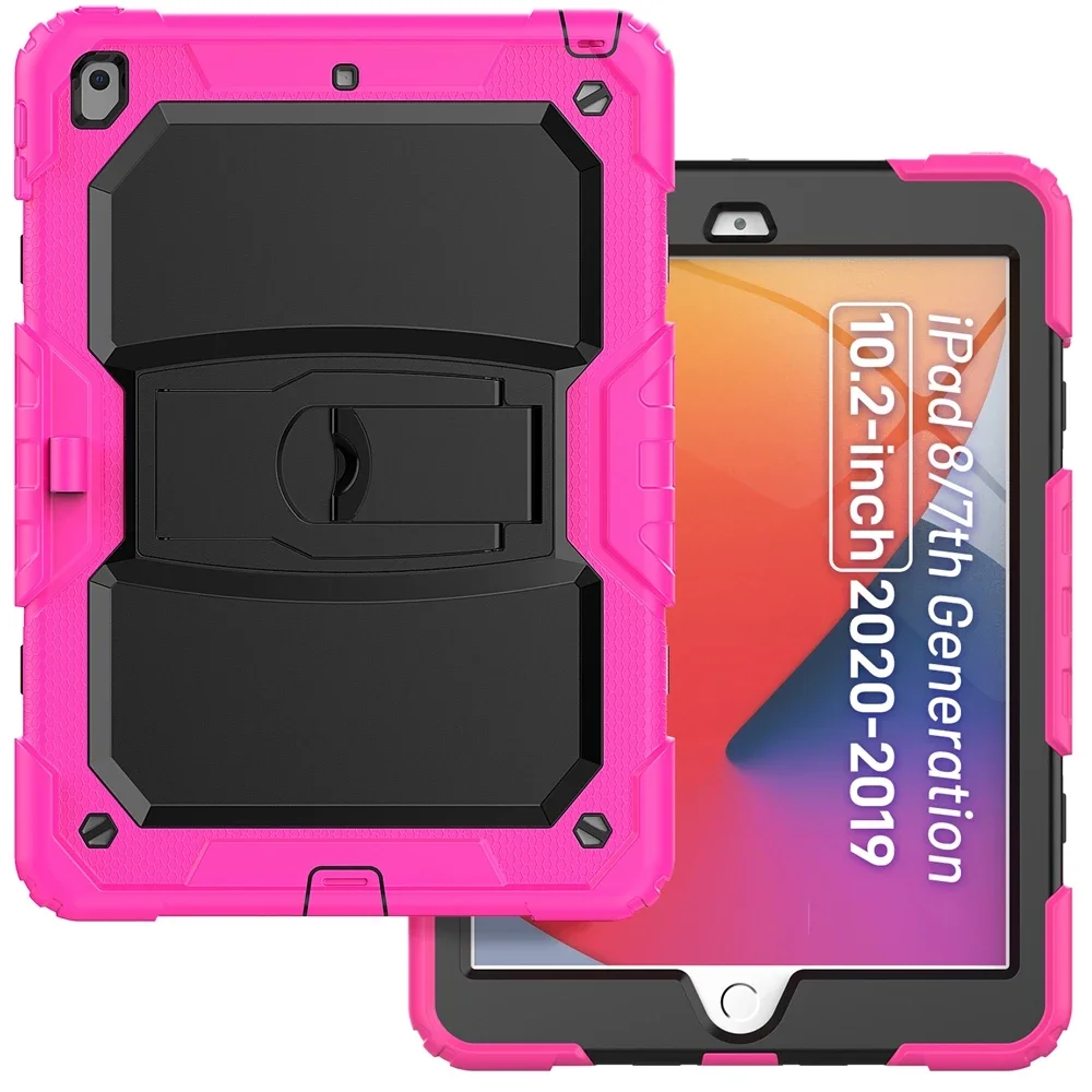 

For Apple iPad 10.2 7th 8th 9th Gen 2019 2020 2021 A2197 A2602 Case Kids Safe Silicon PC Hybrid Shockproof Stand Tablet Cover