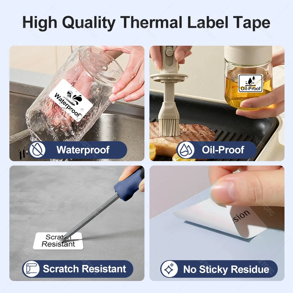 Stampante per etichette tascabile Etichettatrice termica Bluetooth senza inchiostro Etichettatrice adesiva Macchina per etichette adesive Modello fai da te Codice a barre Codice QR Cavo Nastro