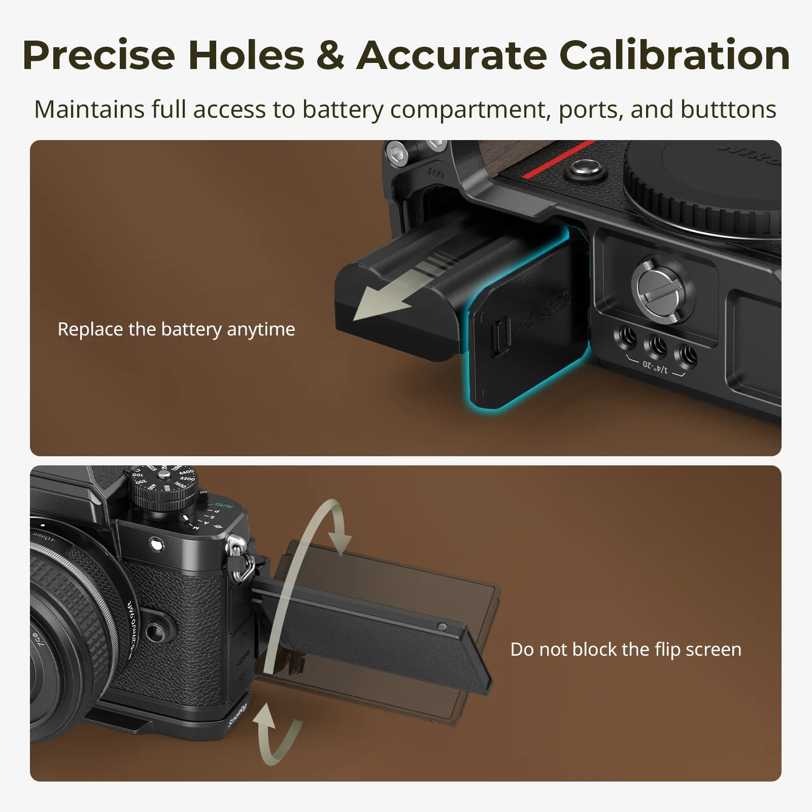 

SmallRig 4801 L-образная монтажная пластина с деревянной ручкой для Nikon Z f с красными наклейками, всего 92 г, с быстросъемной пластиной Arca-Swiss