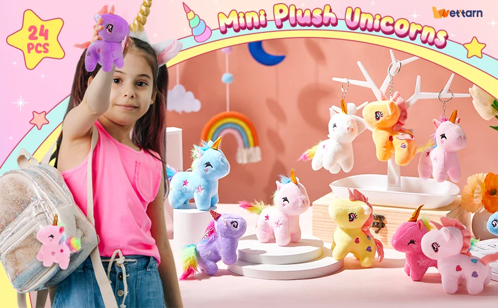 4-24pcs Mini Plush Unicorn Stuffed Animals Unicorn Party Favors Bulk Toys DIY Plush Keychain Stuffed Animal for Kids Party Favor