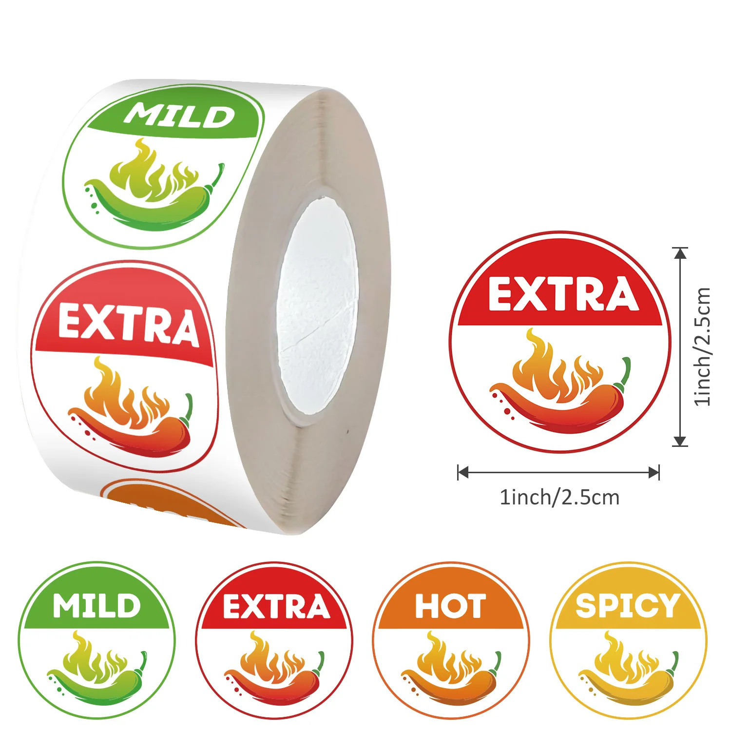 500pcs 4 Level Spicy Indicator Stickers Red Chili Pepper Labels 1inch Grocery Store Food Warning Spicy Labels