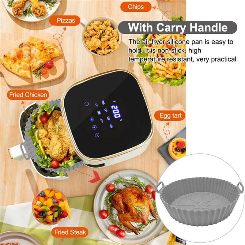 หม้อทอด Air fryer หม้อซิลิโคนอุปกรณ์เสริมหม้อทอด Air fryer ตะกร้าหม้อทอด Air fryer แบบไม่ติดใช้ซ้ำได้สำหรับเตาอบเค้กไมโครเวฟอบ