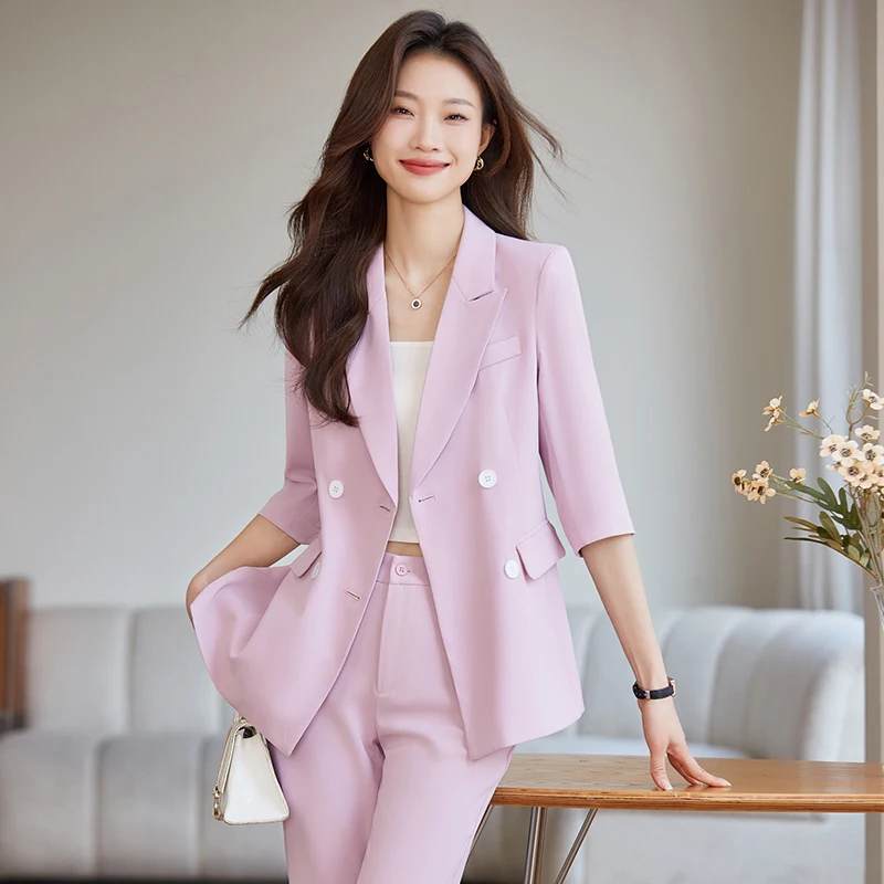 AIyssa-Women's Professional Mid-Sleeve Suit Jacket, Elegant and Professional Fashion, Spring and Summer, New, 2024