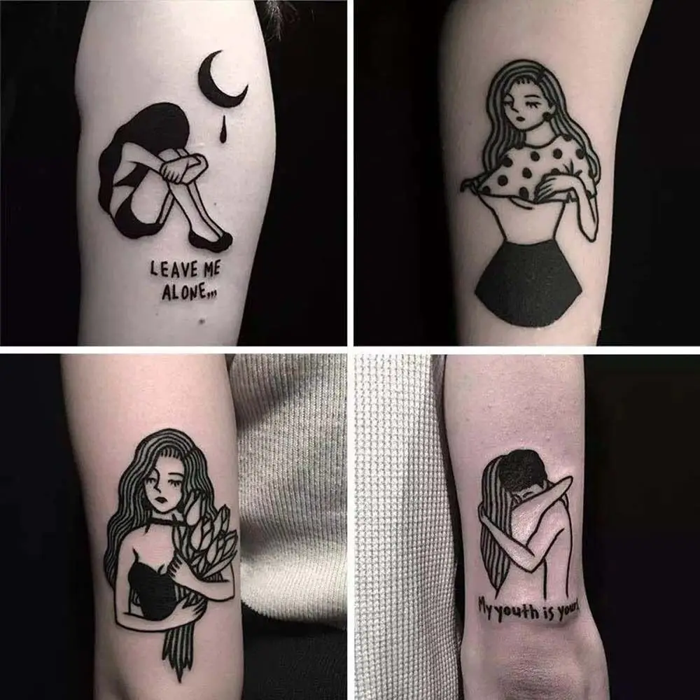 Tatuagem Temporária Adesivos, Tatuagem De Flor Falsa, Festa De Maquiagem, Braço, Pé, Ferramenta De Beleza, Arte Corporal, Preto