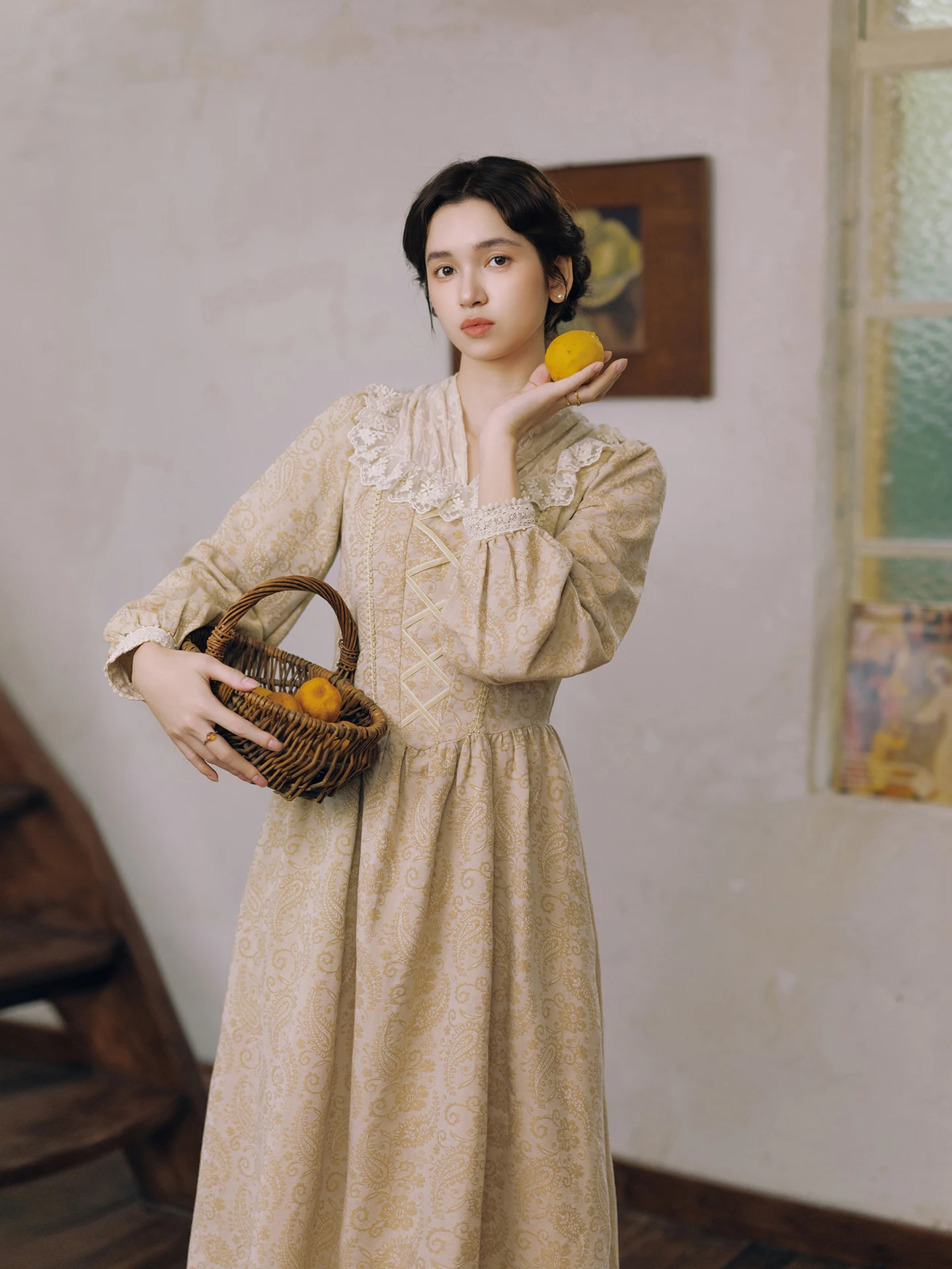 TIYIHAILEY, весенне-осеннее женское жаккардовое хлопковое платье с длинными рукавами, длинное макси-женское платье S-XL, винтажное платье с высокой талией 2025, лоскутное платье с v-образным вырезом