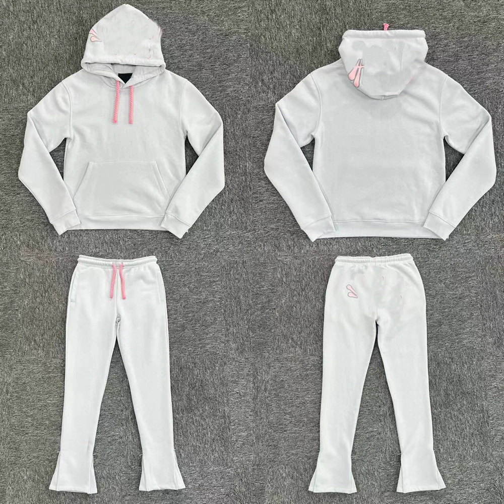 

SY-36 Men's Jogger-Style Streetwear Hoodie & Sweatpants Set, Pink-White Printed Knit Activewear Set