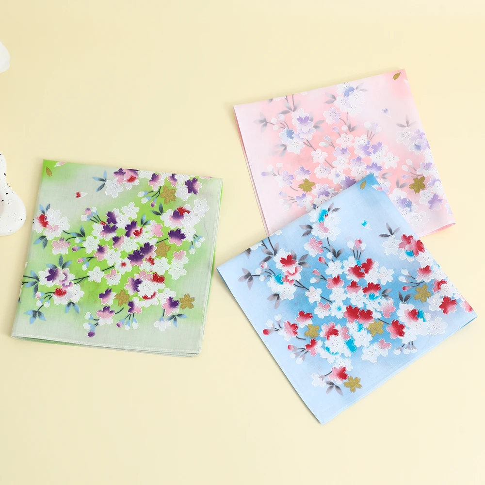 3 Pack Wedding Season Bride and Mother Souvenir Pure Cotton Women's Printed Handkerchief Soft and Comfortable Sweat-Wiping Square Scarf Thin Silk Scarf