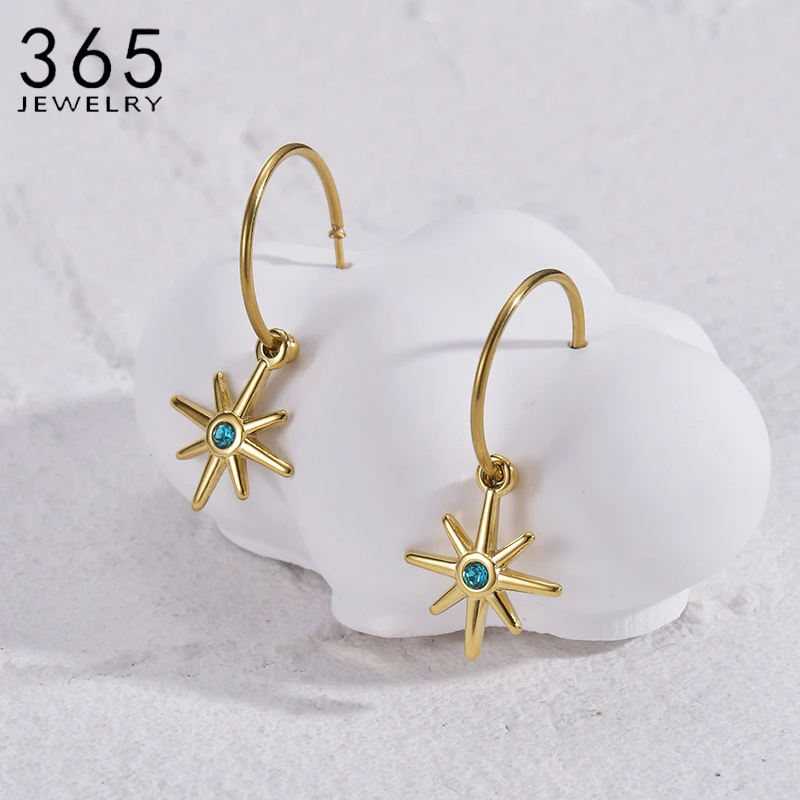 New Sunshine Dispersion Blue Stone Pendant C-Shaped  Earrings For Women Girl Commemoration Day Jewelry Party Birthday Gift