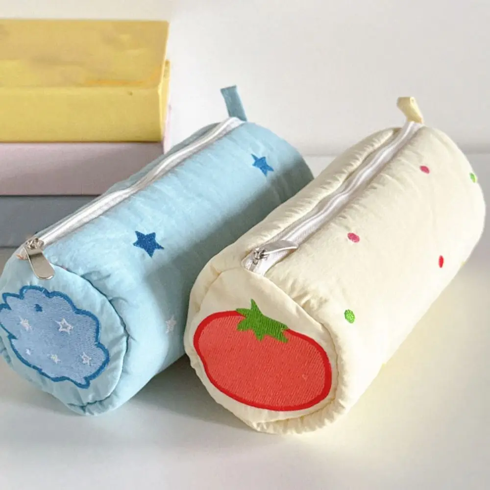 Portable Embroidery Pencil Case Pouch Pillow Shape Single Layer Simple Pen Case Little Star Holder Makeup Lipstick Bag Students