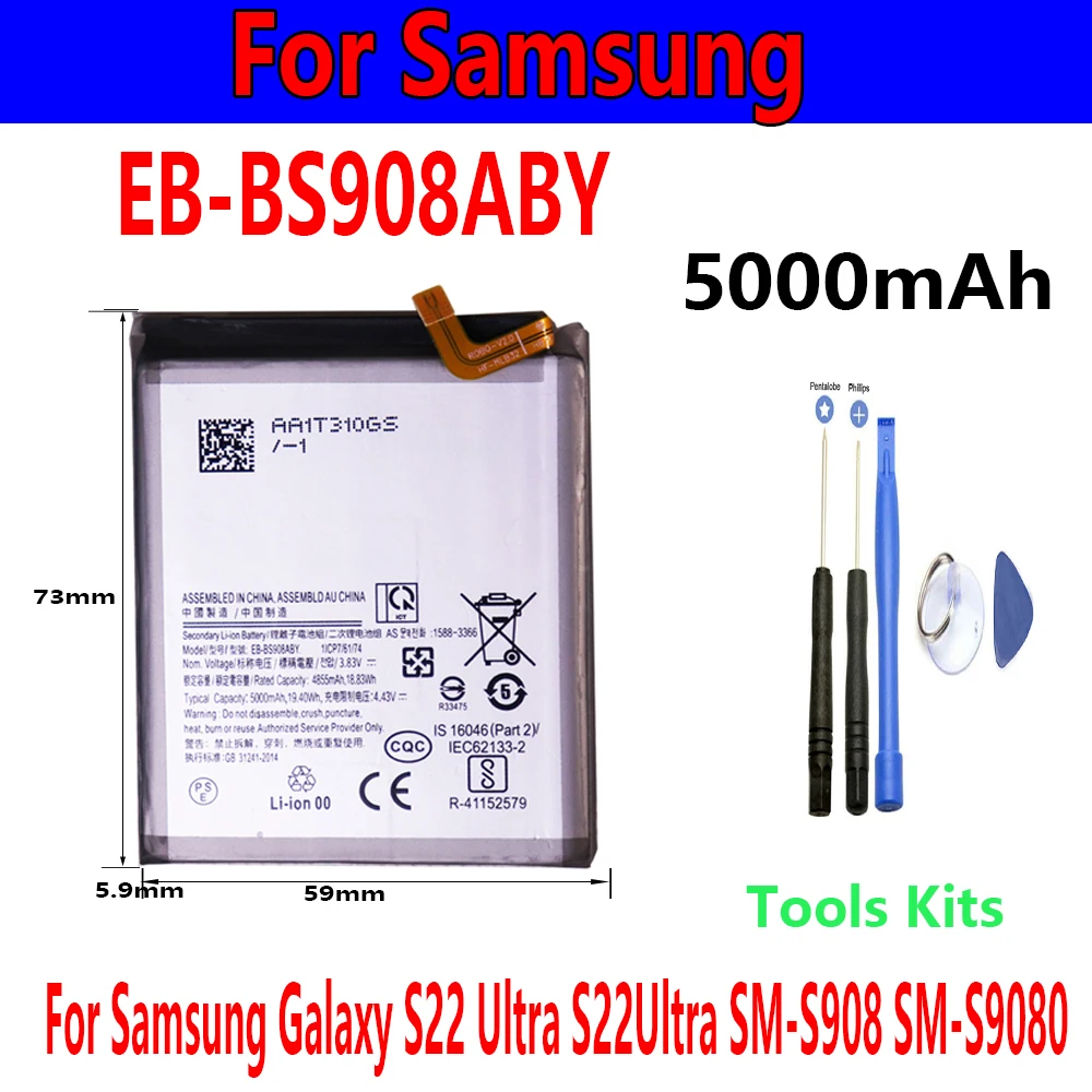 Распродажа! Оригинальный аккумулятор EB-BS908ABY 5000 мАч для Samsung Galaxy S22 Ultra S22Ultra SM-S908 SM-S9080 + бесплатные инструменты