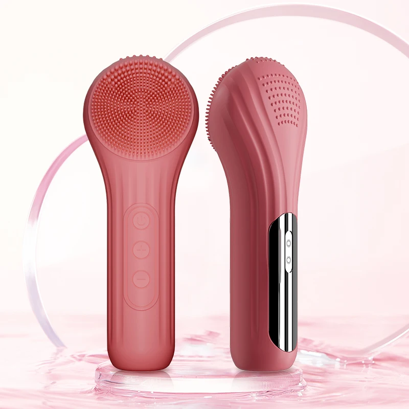 Rechargeable 4 Functional Areas Silicone Electric Facial Cleansing Brush with Heated Massage, Lithium Polymer Battery