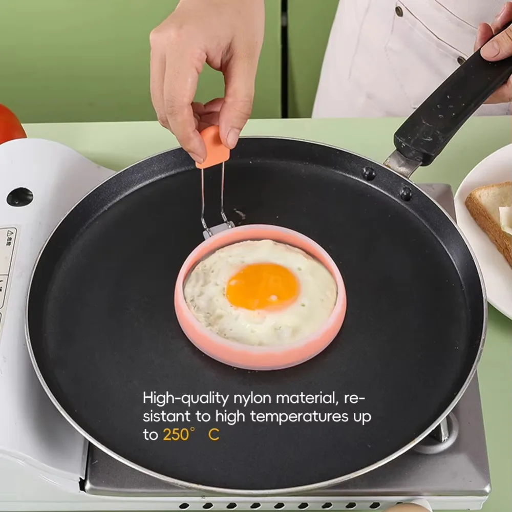2 Pieces Silicone Round Fried Eggs Mold Scald-proof Handle Thickened Omelet Mold Heat-resistant Pancake Ring Sandwich