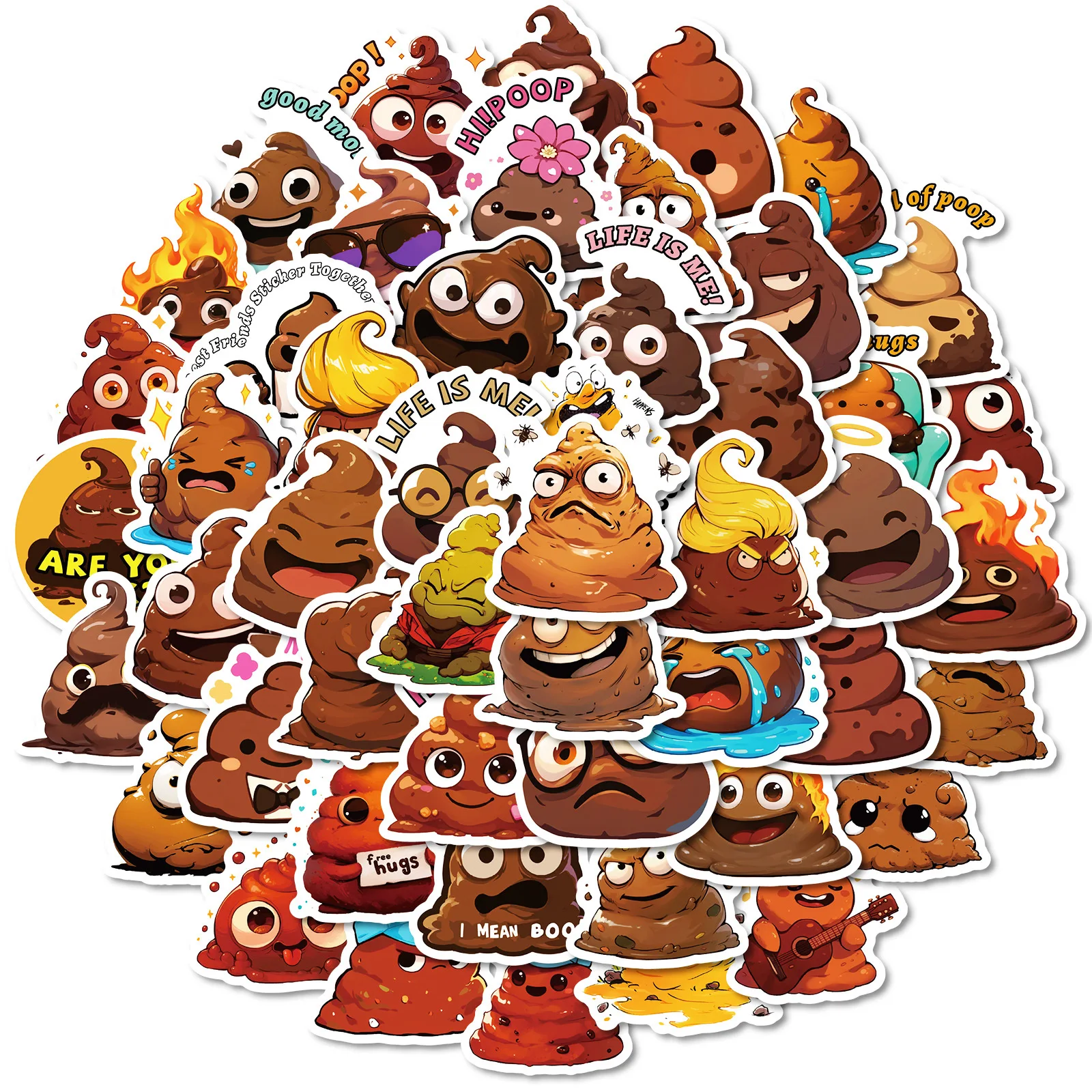 10/30/50PCS Cartoon Poop Spoof Personality Decoration Graffiti Stickers Kawaii DIY Skateboard Laptop Decals Children Sticker