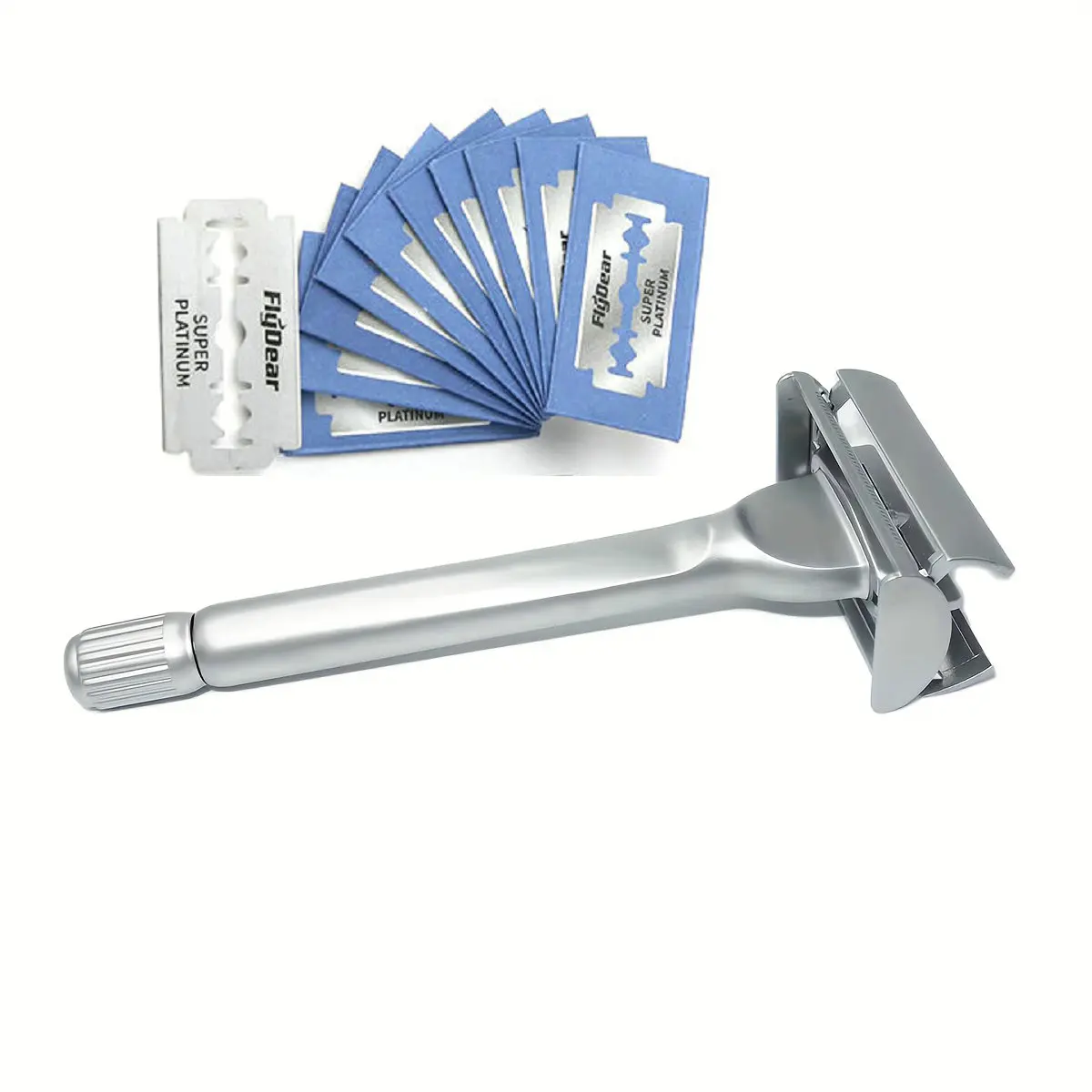 Butterfly Stainless Steel Double Edge Safety Razor Wet Shaving Shaver for Barber Men Women with 10PCS Platinum Blades