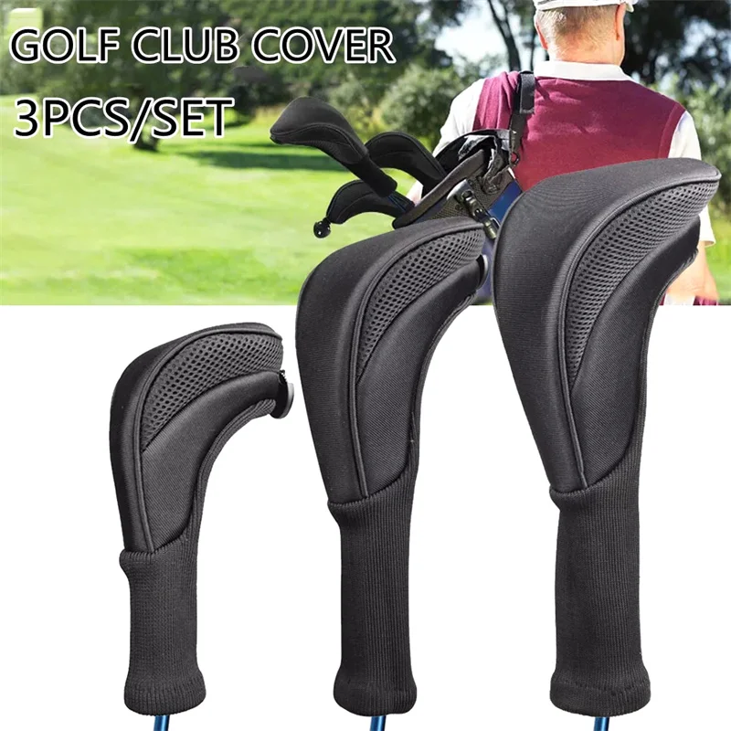 3Pcs/Set Long Neck Golf Club Head Covers Wood Driver Protect Headcover Number Tag Fairway Golf Head Cover Golf Accessories