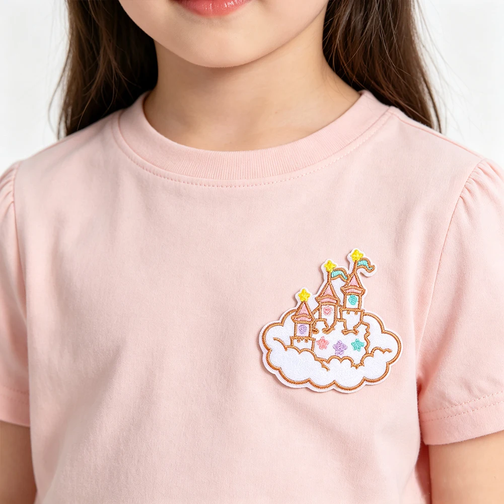 Cartoon-Wolkenschloss-Stickerei-Aufnäher, bunter Stern-Feenschloss-Applikation für Hut, Jacke, DIY-Kinderkleidung, Dekorations- und Bastelzubehör – Detail 6