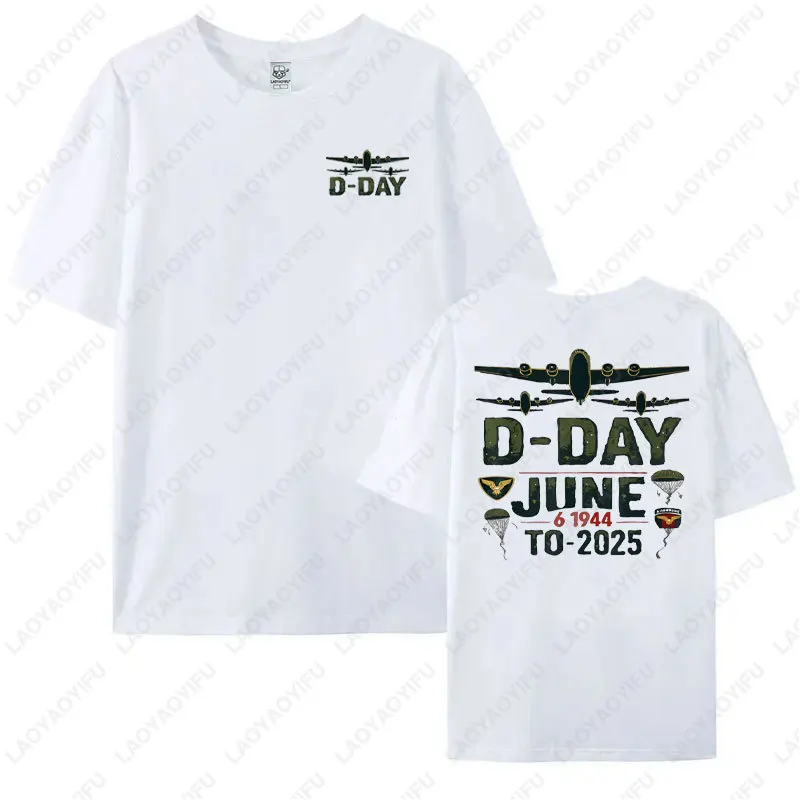 نورماندي الهبوط D-Day 81 سنة الذكرى 1944-2025 تي شيرت موضة Harajuku الشارع الشهير الرجال امرأة القطن Crewneck عادية تيز