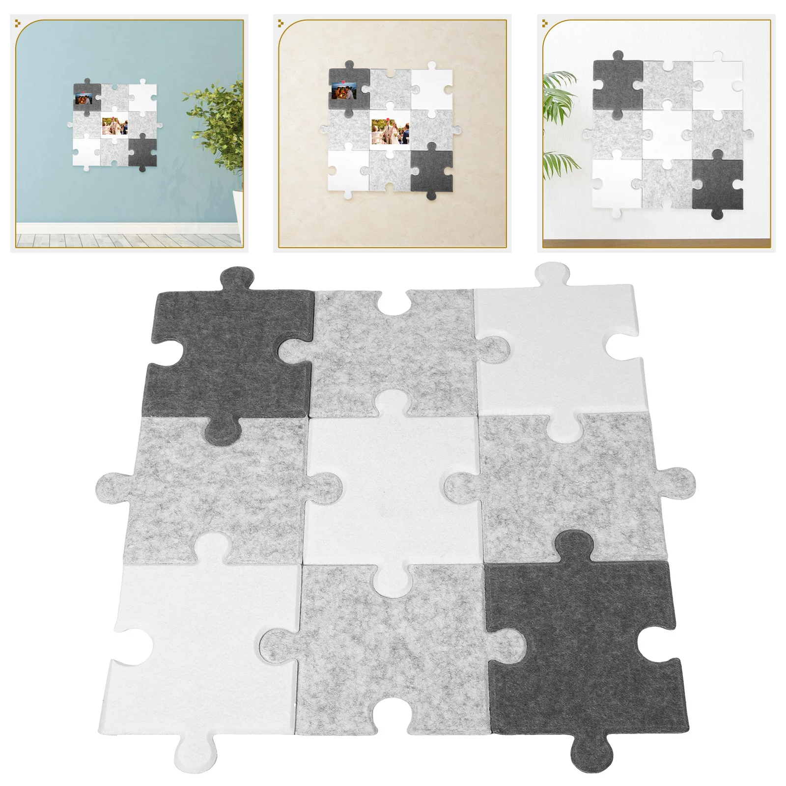 

9Pcs Creative Felt Wall Decor Board Easy Install 3D Puzzle Design DIY Bulletin Display for Photos Messages Kids Rooms