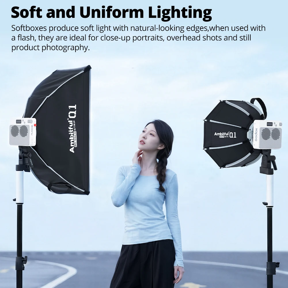 AMBITFUL Quick-Setup Strip Box 35*45cm Strip Softbox With Grid Q1 Mini Bowens Mini GODOX Mount For GODOX / Forza 60 Seres YN150