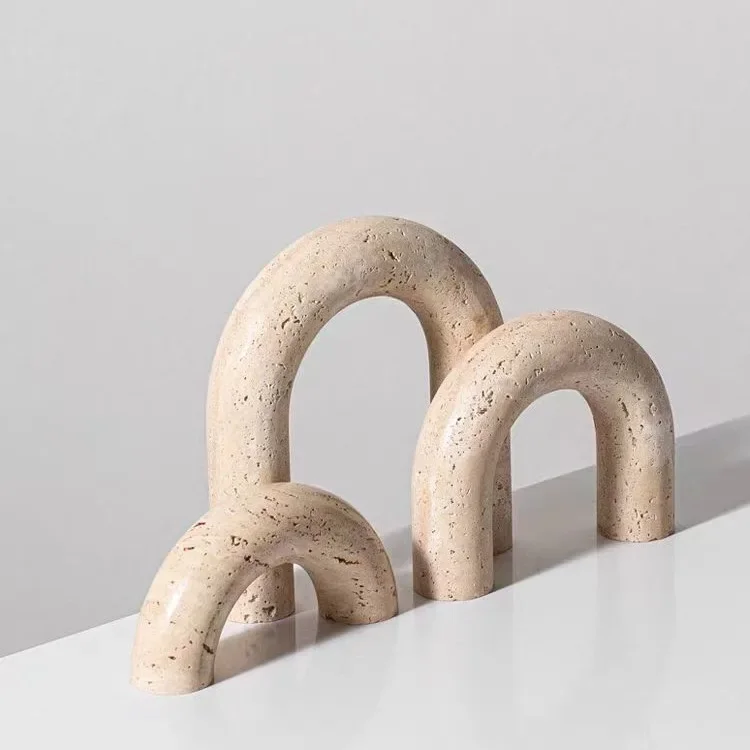 Creative Natural Marble Sculpture Geometric Arch Semicircular Arch Ornament Yellow Cave Stone Decorative Figurines Living Room D