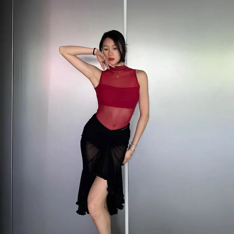 Vestido de dança latina moderno personalizado, roupas de prática, fantasia de performance, tubo de pérola, top feminino
