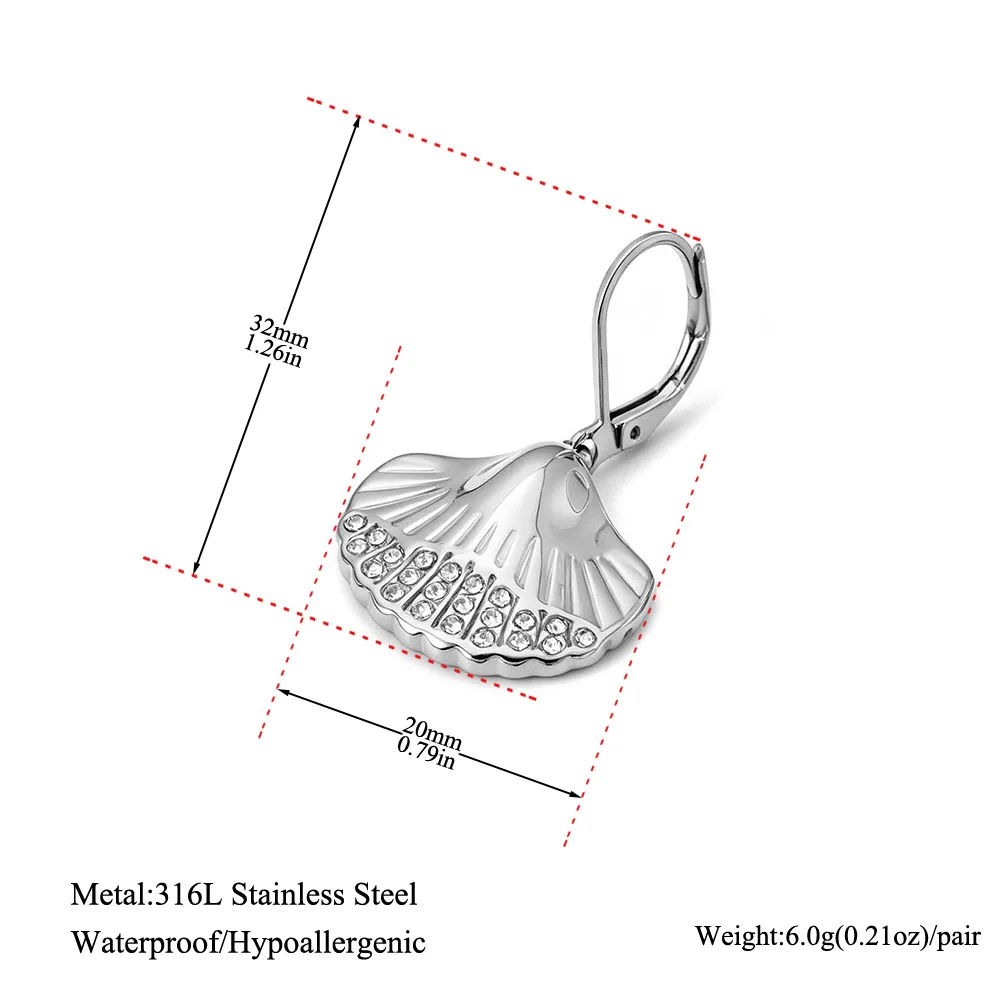 Lokaer Stainless Steel Vintage Fan Shaped Leaf Hoop Earrings For Women Crystal Geometric Daily Earrings Fashion Jewelry E26099