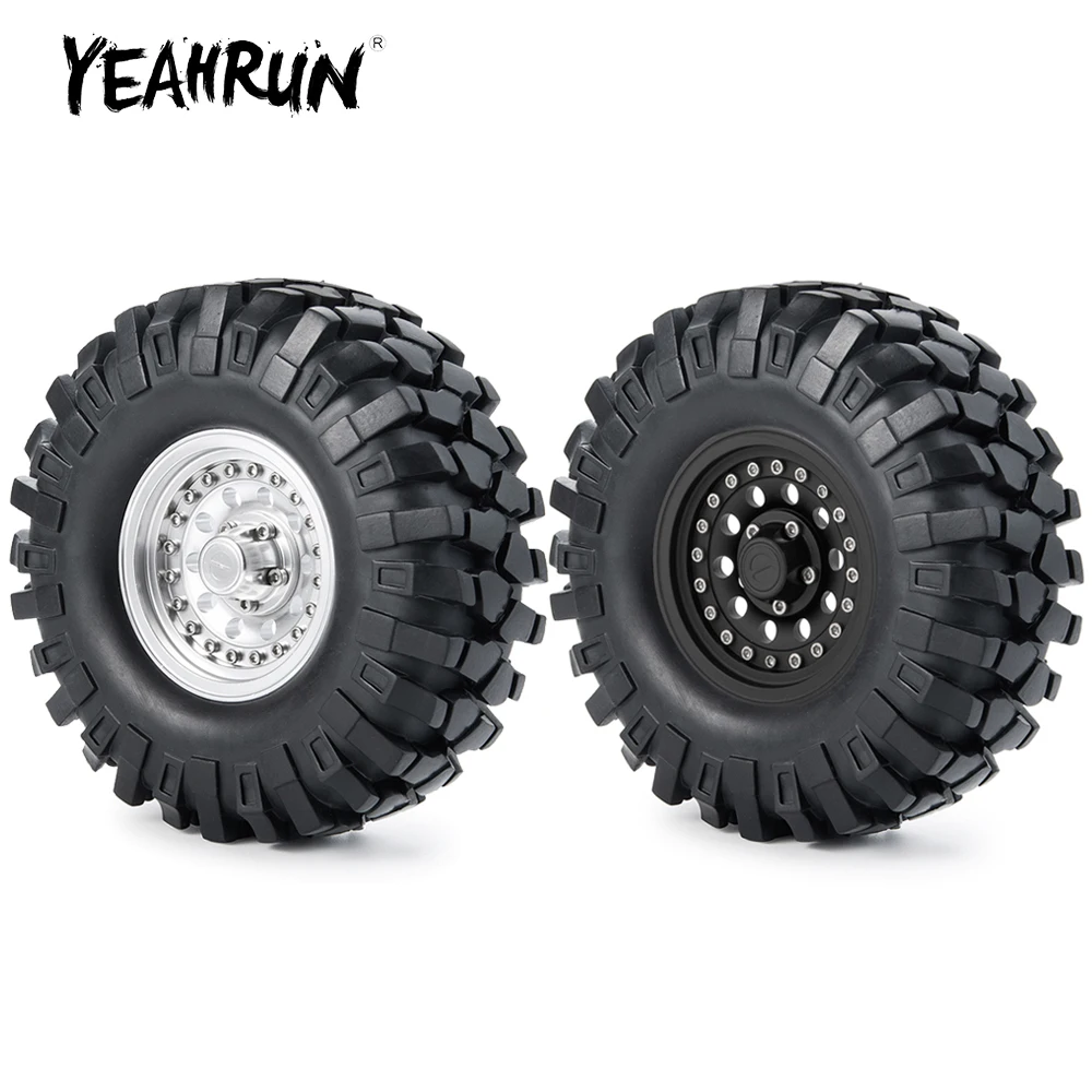 

YEAHRUN 4Pcs 1.9 inch Metal Alloy Beadlock Wheel Rims Hubs 108mm Rubber Tires for Axial SCX10 90046 TRX-4 1/10 RC Crawler Car