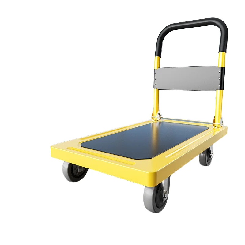 Silent Household Flatbed Cart Portable Trailer Folding Tool Shopping Trolley With Steel Plate Platform Hand-Pulled Cargo Cart
