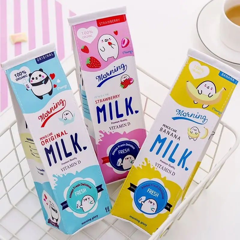 1 Pcs Cute Kawaii Cosmetic Morning Milk Bottle PU Leather Pencil Case Bag Box School Office Supply Stationery Gift Prize Panda