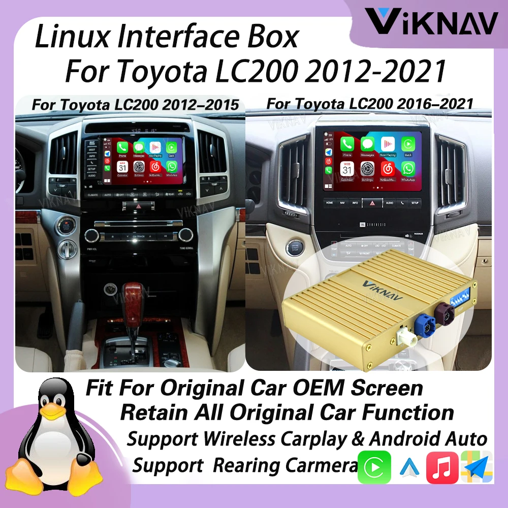 Viknav Linux Interface Box For Toyota LC200 2012 -2021 Wireless Apple CarPlay Android Auto Only Support Original Car OEM Screen