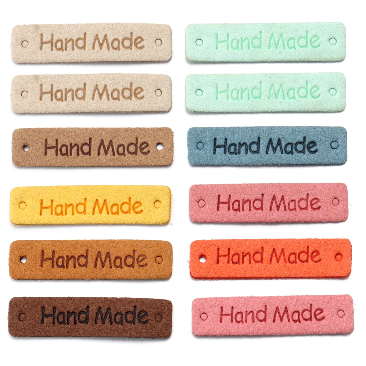 20pcs/lot 1x4cmUltra Fiber Leather Handmade Two Hole Embossed Rectangular Leather Label For Clothing Making Decoration Wholesale