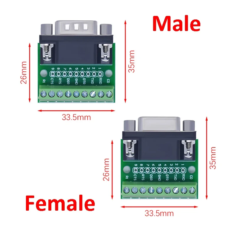 1PCS 9pin Solderless Connectors DB9 RS232 Serial to Terminal Female Male Adapter Connector Breakout Board