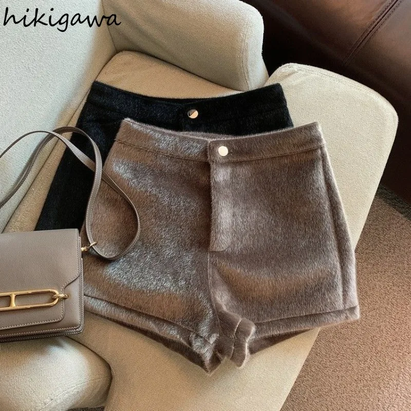 Pantalones Cortos De Mujer Vintage Shorts for Women Fashion Furry Pants 2023 New Bottoms Solid Color Temperament Shorts 7m985