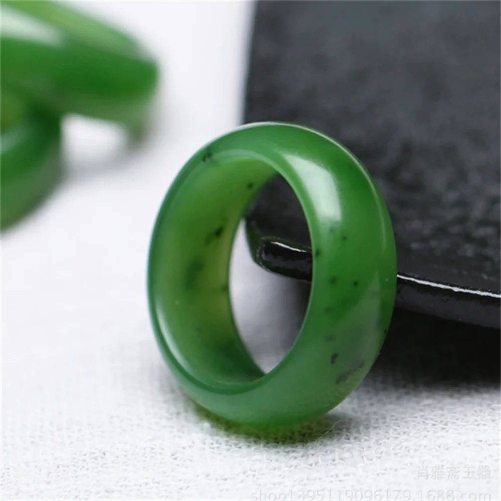 

Xinjiang Hotan Jade Jasper Ring Spinach Green Male and Female Lover Ring